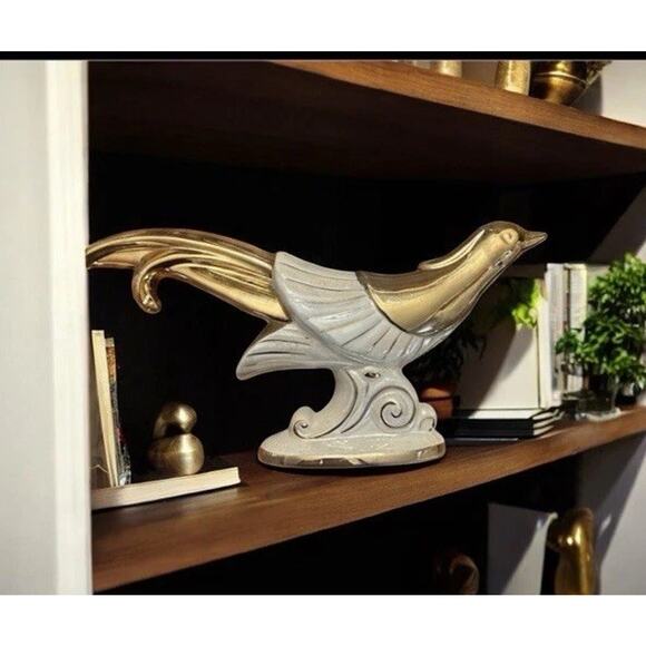 Vintage -MCM -Pair Of Belmonte Porcelain Gold Pheasants 12 In- Perfect Condition - Picture 5 of 10